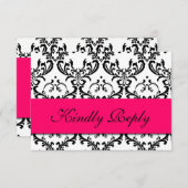 Hot Pink Black Damask Wedding RSVP (Voorkant / Achterkant)