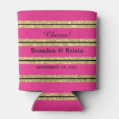 Hot Pink, Black en Gold Glitter Stripes | Bruiloft Blikjeskoeler (Achterkant)