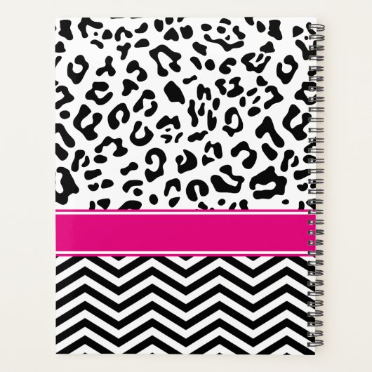 Hot Pink Black en White Leopard Chevron Monogram Planner (Achterkant)