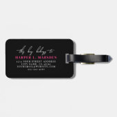 Hot Pink Black Girly Monogram Naam Bagagelabel (Achterkant horizontaal)