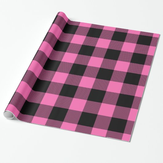 Hot Pink Black Huge Buffalo Pset Lumberjack Cadeaupapier (Uitgerold)