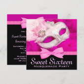 Hot Pink Black Masquerade Party Uitnodigingen (Voorkant / Achterkant)