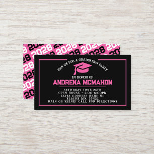 Hot Pink & Black Mini Afstuderen Uitnodigingen