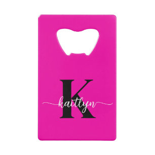 Hot Pink Black Monogram Kredietkaart Flessenopener