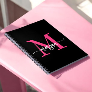 Hot Pink Black Monogram Meisje Terug naar school Notitieboek