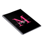 Hot Pink Black Monogram Meisje Terug naar school Notitieboek (Rechterzijde)