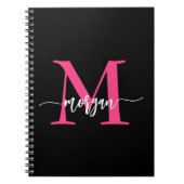 Hot Pink Black Monogram Meisje Terug naar school Notitieboek (Voorkant)