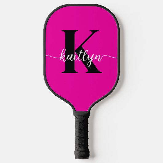 Hot Pink Black Monogram Pickleball Paddle (Voorkant)