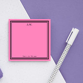 Hot Pink & Black Monogrammen Post-it® Notes