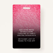 Hot Pink Black Ombre Glitter Sweet 16th VIP Pass B Badge (Achterkant)
