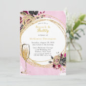 Hot Pink Black Peony Gold Brunch & Bubble Kaart (Staand voorkant)