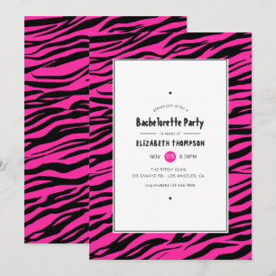 Hot-Pink & Black Tiger Stripes Bachelorette Party Kaart