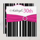 Hot Pink, Black, White 30th Birthday Invitation (Devant / Derrière)
