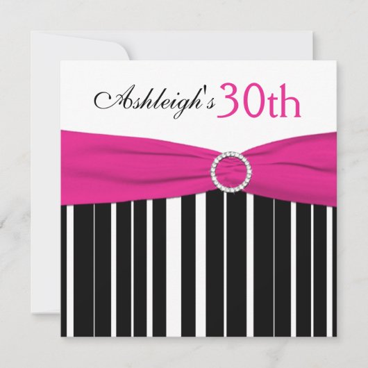 Hot Pink, Black, White 30th Birthday Invitation (Devant)