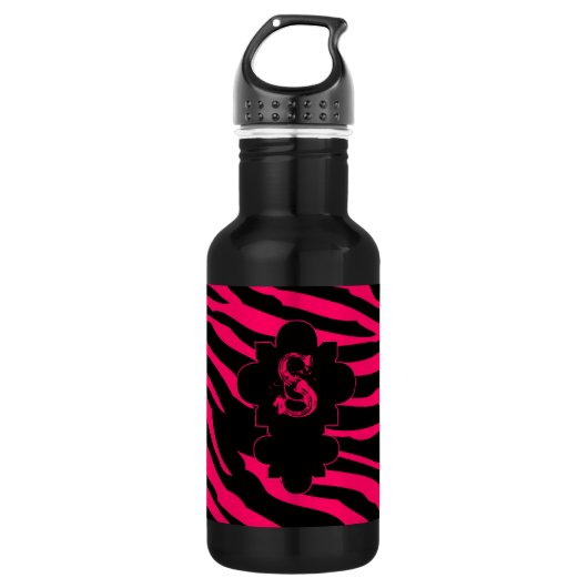 Hot Pink Black Zebra Print 32 oz. Waterfles (Voorkant)