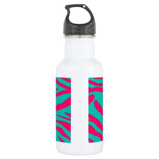 Hot Pink Blauwgroen Zebra Print 32 oz. Waterfles (Achterkant)