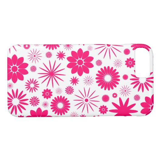 Hot Pink Bloemen Patroon Ontwerp Case-Mate iPhone Case (Achterkant (Horizontaal))