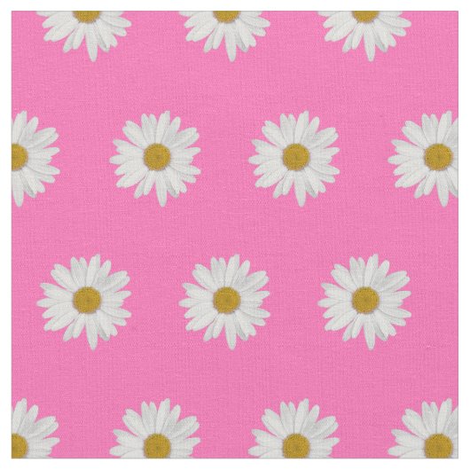 Hot Pink Bohemian Daisy Pattern Stof (Close Up)