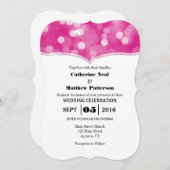 Hot Pink Bokeh Glitter Lights Wedding Invites Kaart (Voorkant / Achterkant)