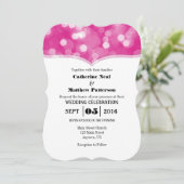 Hot Pink Bokeh Glitter Lights Wedding Invites Kaart (Staand voorkant)