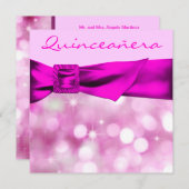 Hot Pink Bokeh Sparkle Quinceanera Kaart (Voorkant / Achterkant)