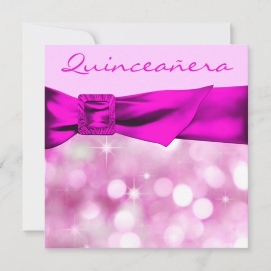 Hot Pink Bokeh Sparkle Quinceanera Kaart (Voorkant)