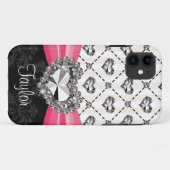 Hot Pink Bow Diamond Heart Rhinestone Case-Mate iPhone Case (Achterkant (horizontaal))