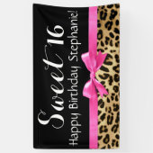Hot Pink Bow-luipaard Afdruk Sweet 16-jarig feest Spandoek (Verticaal)