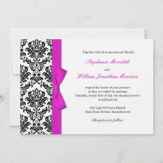 Hot Pink Bow met uitnodiging tot huwelijk (Voorkant)