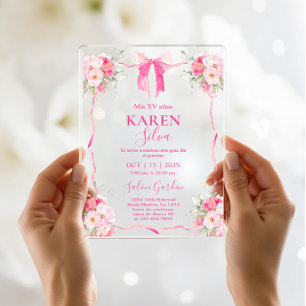 Hot Pink Bow Quinceanera Acryl Uitnodiging Uitnodigingen