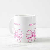 Hot pink bow scriptnaam koffiemok (Voorkant links)