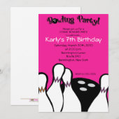 HOT PINK Bowling Cosmique Invitation Anniversaire (Devant / Derrière)