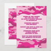Hot Pink Camouflage Birthday Party nodigt CAMO uit Kaart (Voorkant / Achterkant)