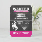 Hot Pink Chalkboard Cowboy Birthday Uitnodiging (Staand voorkant)