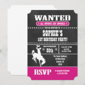 Hot Pink Chalkboard Cowboy Birthday Uitnodiging (Voorkant / Achterkant)