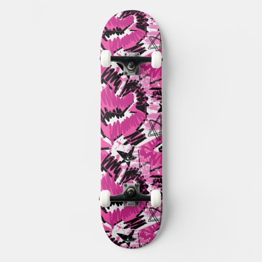 Hot Pink Chaos - Helder Roze Tropisch Skateboard (Voorkant)