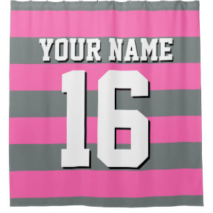 Hot Pink Charcoal Sports Jersey Preppy Stripe Douchegordijn