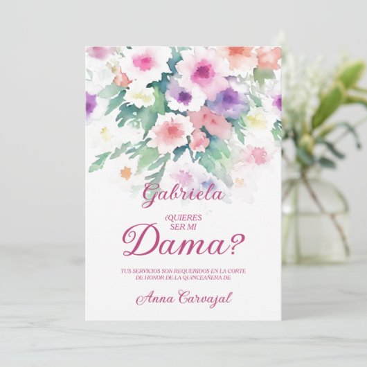 Hot Pink Charming Delicate Wildflowers Quinceañera Kaart (Staand voorkant)