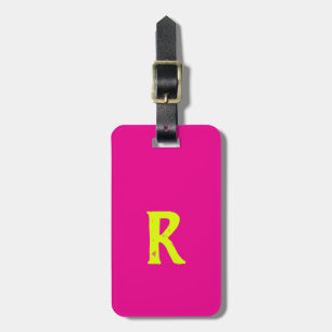 Hot Pink Chartreuse Yellow Neon Monogram Script Bagagelabel
