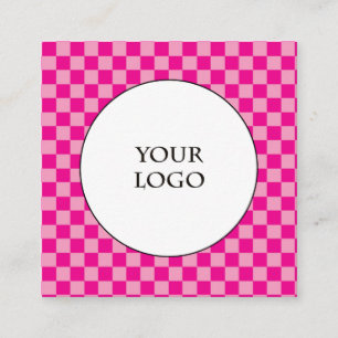 Hot Pink Check Patroon & Grote Logo Vierkante Visitekaartje