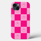  Hot Pink Checker & Happy Smile Faces Case-Mate iPhone Case (Achterkant)