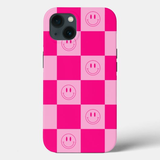 Hot Pink Checker & Happy Smile Faces Case-Mate iPhone Case (Achterkant)