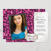 Hot Pink Cheetah Afstuderen Uitnodiging (Voorkant / Achterkant)