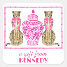 Hot Pink Cheetah Chinoserie Gift Sticker