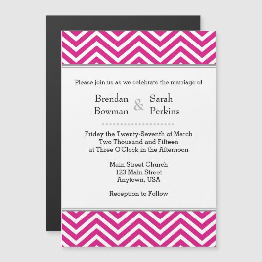 Hot Pink Chevron Magnetic Wedding Uitnodiging (Voorkant / Achterkant)
