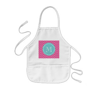 Hot Pink Chevron Pattern Blauwgroen monogram Kinder Schort