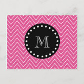 Hot Pink Chevron Pattern | Zwart monogram Briefkaart (Voorkant)