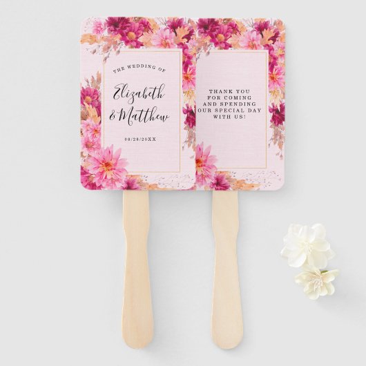 Hot Pink Chrysanthemum Wedding Hand Fan Handwaaier (Voorkant en achterkant)