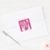 Hot Pink Custom 4e verjaardag prinses karikatuur Vierkante Sticker (Envelop)
