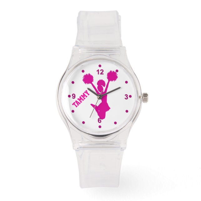 Hot Pink Custom Cheerleader's Horloge (Voorkant)